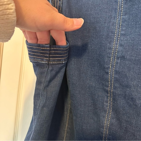 White House Black Market Sleeveless Denim Fit & Flare Dress Size 18 Embroidered - Picture 5 of 9